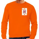 Bellatio Decorations Koningsdag sweater voor heren - kaarten koning - oranje - feestkleding