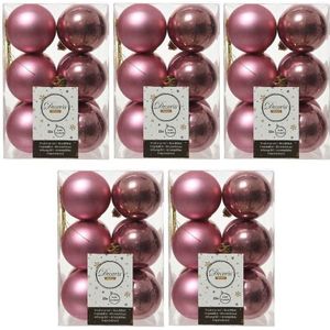 60x Oud roze kunststof kerstballen 6 cm - Mat/glans - Onbreekbare plastic kerstballen - Kerstboomversiering oud roze