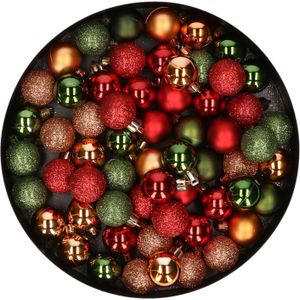Kleine kunststof kerstballen 60x stuks - 3 cm - rood-koper-groen