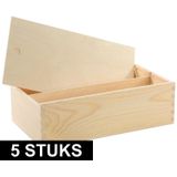 5x Houten wijnkisten/verpakkingen met schuifdeksel 35,5 x 20 x 10,8 cm - Wijnkistjes/wijndoosjes met dubbel vak - Relatiegeschenk/geschenkverpakkingen