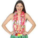 Carnaval verkleedset - Tropical Hawaii party - stro cowboy hoed - en volle bloemenslinger roze - voor volwassenen