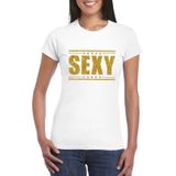 Wit Sexy shirt in gouden glitter letters dames