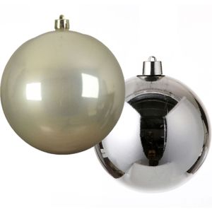 Grote decoratie kerstballen - 2x st - 20 cm - champagne en zilver - kunststof