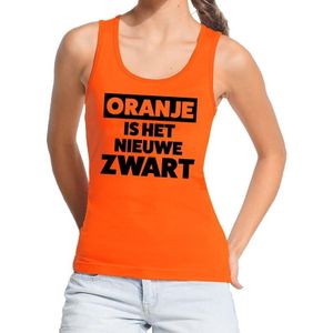 Oranje tekst tanktop / mouwloos shirt Oranje is het nieuwe zwart voor dames -  Koningsdag kleding