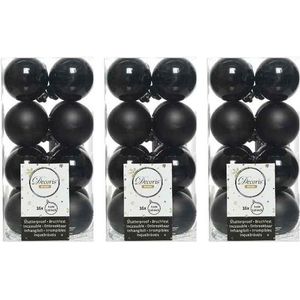 48x Zwarte kunststof kerstballen 4 cm - Mat/glans - Onbreekbare plastic kerstballen - Kerstboomversiering zwart