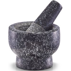 Antraciet grijze vijzel met stamper van graniet 9 cm - Zeller - Keuken/kookbenodigdheden - Kruiden en specerijen vermalen - Pasta's en pesto maken - Vijzels