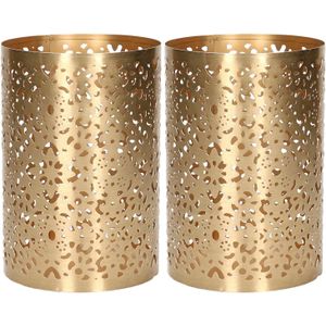 Waxinelichtjeshouders - 2 stuks - D10 x H15 cm - metaal - goud