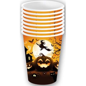 Fiestas Guirca Halloween/horror pompoen feest bekers - 12x - zwart - papier - 240 ml