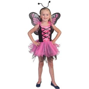 Vlinder verkleed jurkje - Dieren verkleedkleding voor meisjes - roze - Vlinder fee kostuum