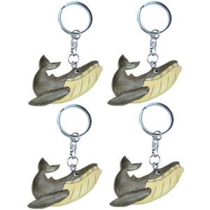 4x stuks houten bultrug walvis sleutelhanger - cadeau artikelen walvissen