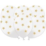 24x stuks Witte ballonnen met gouden sterren - Oud- en nieuw - Bruiloft - Verjaardag - Thema feestartikelen