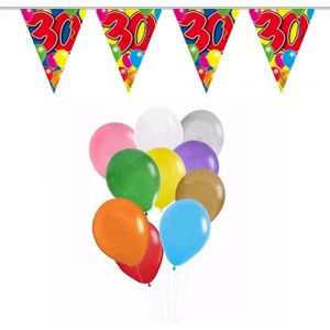 Folat - Verjaardag 30 jaar feest thema set 50x ballonnen en 2x leeftijd print vlaggenlijnen