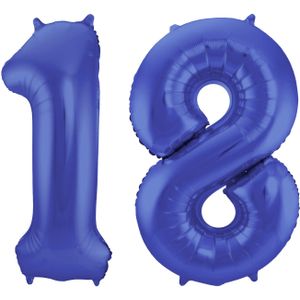 Folat Folie ballonnen - 18 jaar cijfer - blauw - 86 cm - leeftijd feestartikelen