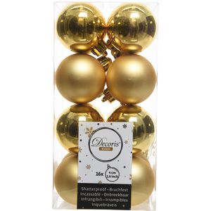 16x Gouden kunststof kerstballen 4 cm - Mat/glans - Onbreekbare plastic kerstballen - Kerstboomversiering goud