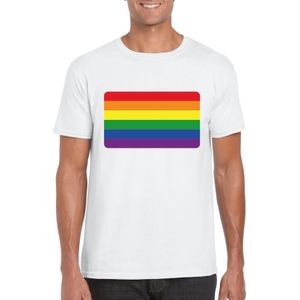 Gay pride t-shirt met Regenboog vlag wit heren