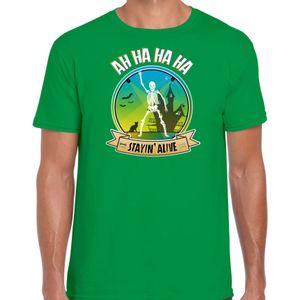 Bellatio Decorations disco style Halloween t-shirt heren - Stayin Alive - groen -verkleed themafeest