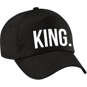 King pet  / baseball cap zwart met witte bedrukking voor jongens - Koningsdag - feestpet / verkleedpet