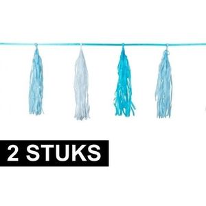 2x Kwast tassel slingers blauw van 3 meter