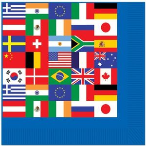 32x Internationaal thema print servetten 33 x 33 cm - Papieren wegwerp servetjes - Internationale versieringen/decoraties