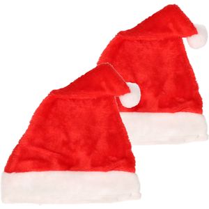 2x stuks pluche Kerstmutsen voor kinderen - met nepbont randje - Kerstmutsen - 52 cm