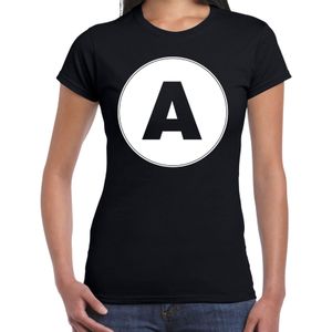 T-shirt met de letter A dames zwart voor het maken van een naam / woord voor teamsportdagen of als nawomen shirt - team A
