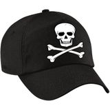 Piraat verkleed pet met doodskop zwart voor dames en heren - piraten doodskop baseball cap - carnaval verkleedaccessoire voor kostuum