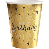 Verjaardag feest bekertjes/bordjes happy birthday - 20x - goud - karton