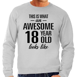 Awesome 18 year - geweldige 18 jaar cadeau sweater grijs heren -  Verjaardag cadeau trui