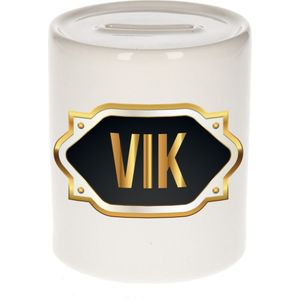 Vik naam cadeau spaarpot met gouden embleem - kado verjaardag/ vaderdag/ pensioen/ geslaagd/ bedankt