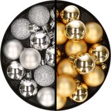 Kerstballen 36x stuks - 3 en 4 cm - zilver en goud - kunststof