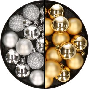 Kerstballen 36x stuks - 3 en 4 cm - zilver en goud - kunststof
