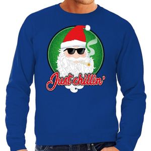 Foute Kersttrui / sweater - Just chillin - blauw voor heren - kerstkleding / kerst outfit