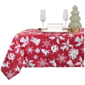 Kerst tafelkleed - rood - 150 x 250 cm - polyester - met kerstprint - tafellakens