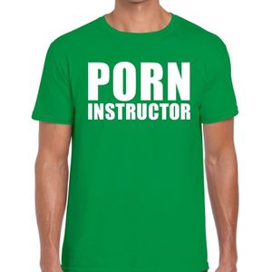 Porn instructor tekst t-shirt groen heren