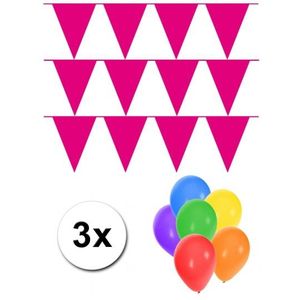 Pakket 3x vlaggenlijn XL magenta incl gratis ballonnen