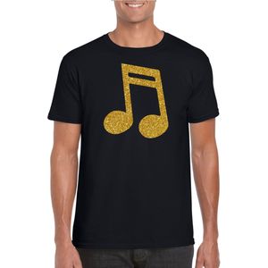 Gouden muziek noot  / muziek feest t-shirt / kleding - zwart - voor heren - muziek shirts / muziek liefhebber / outfit
