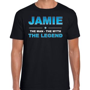 Naam cadeau Jamie - The man, The myth the legend t-shirt  zwart voor heren - Cadeau shirt voor o.a verjaardag/ vaderdag/ pensioen/ geslaagd/ bedankt