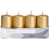 4x Gouden cilinderkaars/stompkaars 5 x 10 cm 18 branduren - Geurloze goudkleurige kaarsen - Woondecoraties