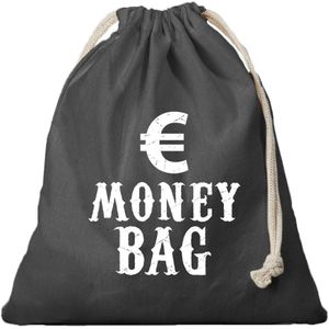 Canvas geldzak Moneybag met euro teken zwart - 25 x 30 cm - Cowboy/Wilde Westen boef/dief verkleedaccessoires