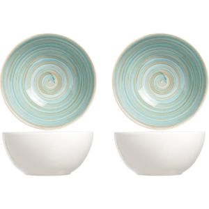 4x stuks rond schaaltje/kommetje Turbolino blauw van aardewerk 14,5 cm - Ontbijt/dessert schaaltjes