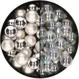 Mini kerstballen - 48x- zilver en transparant parelmoer - 2,5 cm - glas - kerstversiering