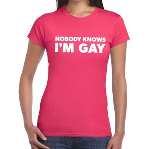 Gay pride nobody knows i am gay - t-shirt roze voor dames - lgbt kleding