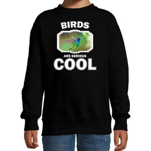 Dieren vogels sweater zwart kinderen - birds are serious cool trui jongens/ meisjes - cadeau kolibrie vogel/ vogels liefhebber - kinderkleding / kleding