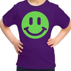 Bellatio Decorations Verkleed T-shirt voor meisjes - smiley - paars - carnaval - feestkleding kind