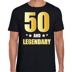 50 and legendary verjaardag cadeau t-shirt / shirt - zwart - gouden en witte letters - voor heren - 50 jaar  / outfit