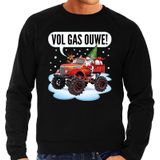 Grote maten foute Kersttrui / sweater - Santa op monstertruck / truck - vol gas ouwe - zwart voor heren - kerstkleding / kerst outfit