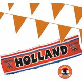 Ek Holland oranje straat/ huis versiering pakket met oa 1x Spandoek van 3 meter, 300 m oranje vlaggenlijnen - Straatversiering