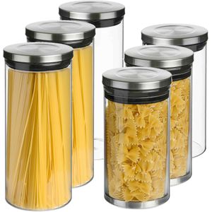 Secret de Gourmet - Set van 6x keuken voorraadbussen/potten glas RVS deksel - 2 formaten