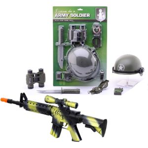 5-Delig verkleed set leger/soldaten voor kinderen - Machinegeweer/helm/accessoires