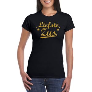 Liefste zus t-shirt met gouden glitters op zwart voor dames - liefste zus cadeaushirt / kado shirt voor zusjes